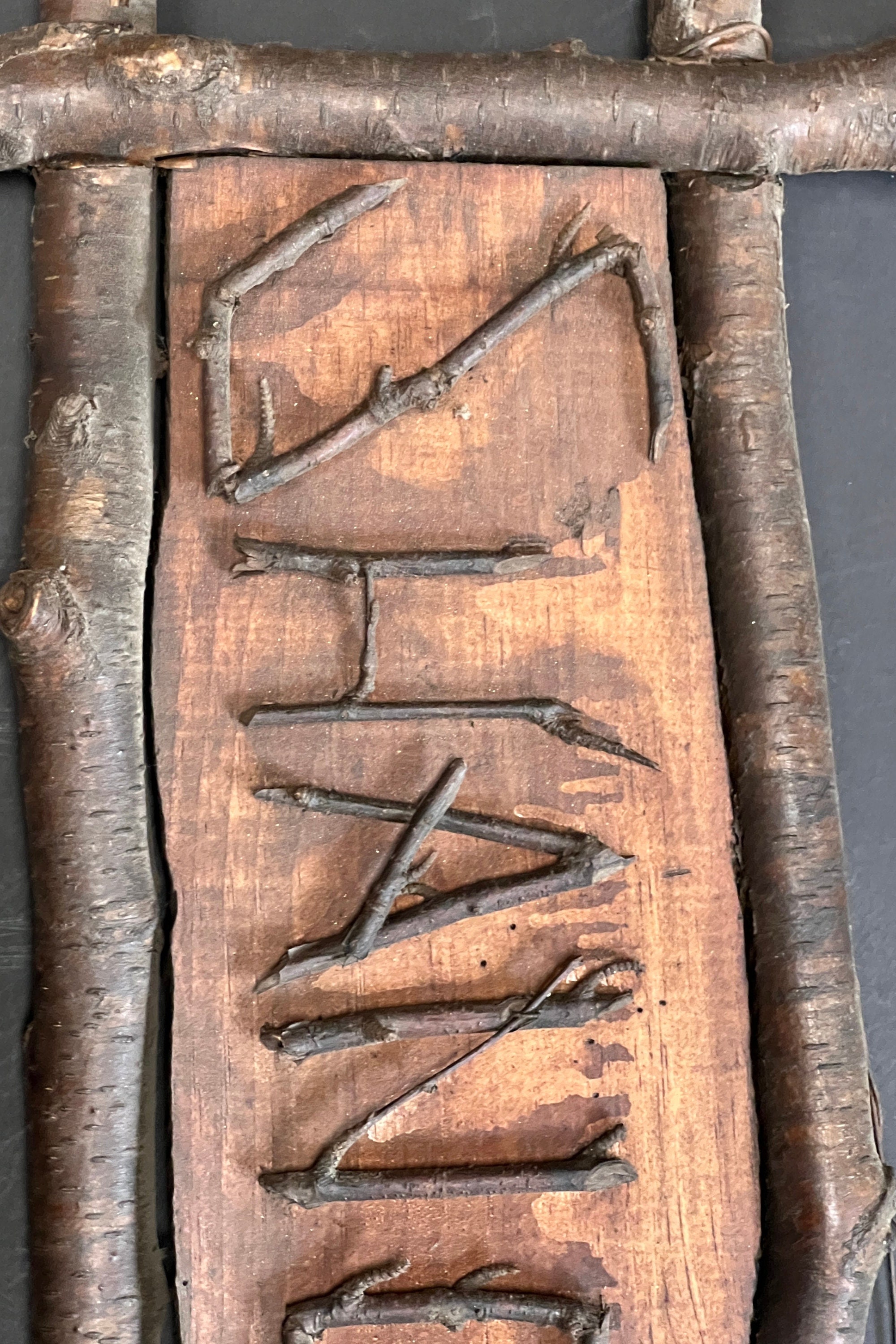 Folk Art Sign. Made of Tree Branches Spelling Out SHANGRALA and the ...