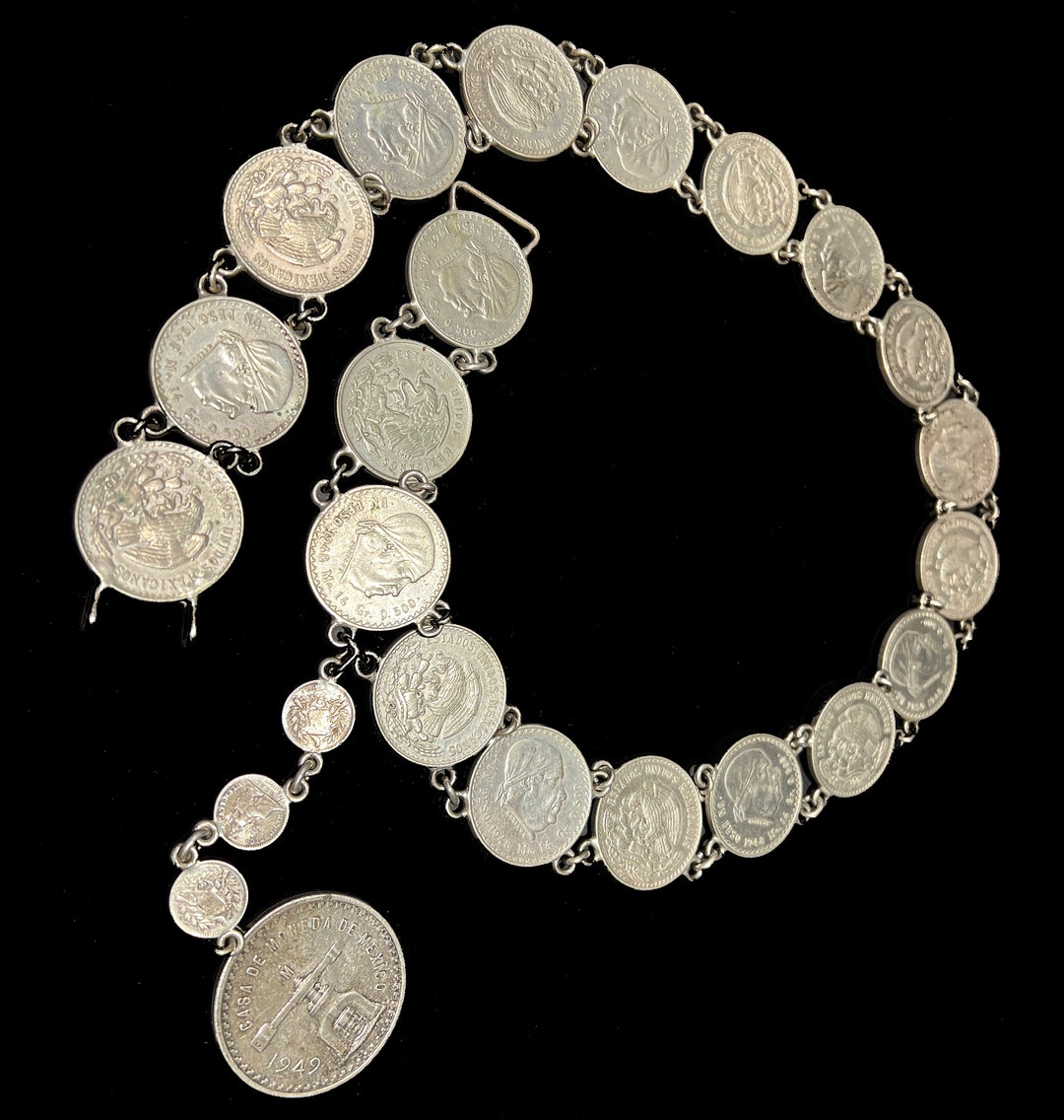 アクセサリー antique vintage old silver mexico indian Vintage Rare Mexico Coin Belt 1949 /solid Silver /mexican