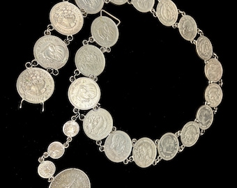 Vintage Rare Mexico Coin Belt 1949 /solid silver /Mexican coins / 30&quot; long