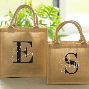 Tasche aus Jute mit Initialen | Geschenk für Erzieherin | Dankegeschenk | Brautparty | Hochzeit | Abschied Lehrer, Hebamme, Muttertag