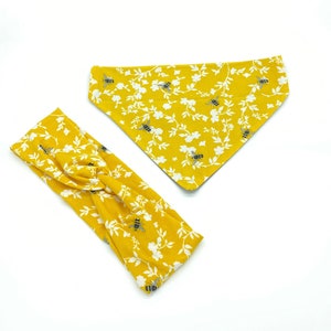 Bee Dog Bandana/Yellow Bees Dog Bandana Headband/ Summer Dog Bandana And Owner/ Matching Headband Dog Bandana/Dog Mom Set/My Pet Set