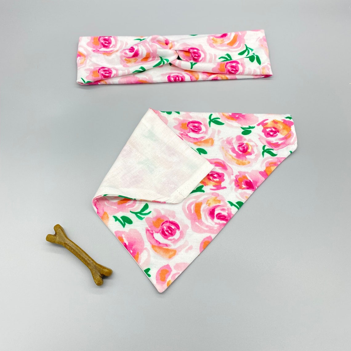 Floral Matching Dog Bandana Headband Pink Roses Matching Dog Etsy