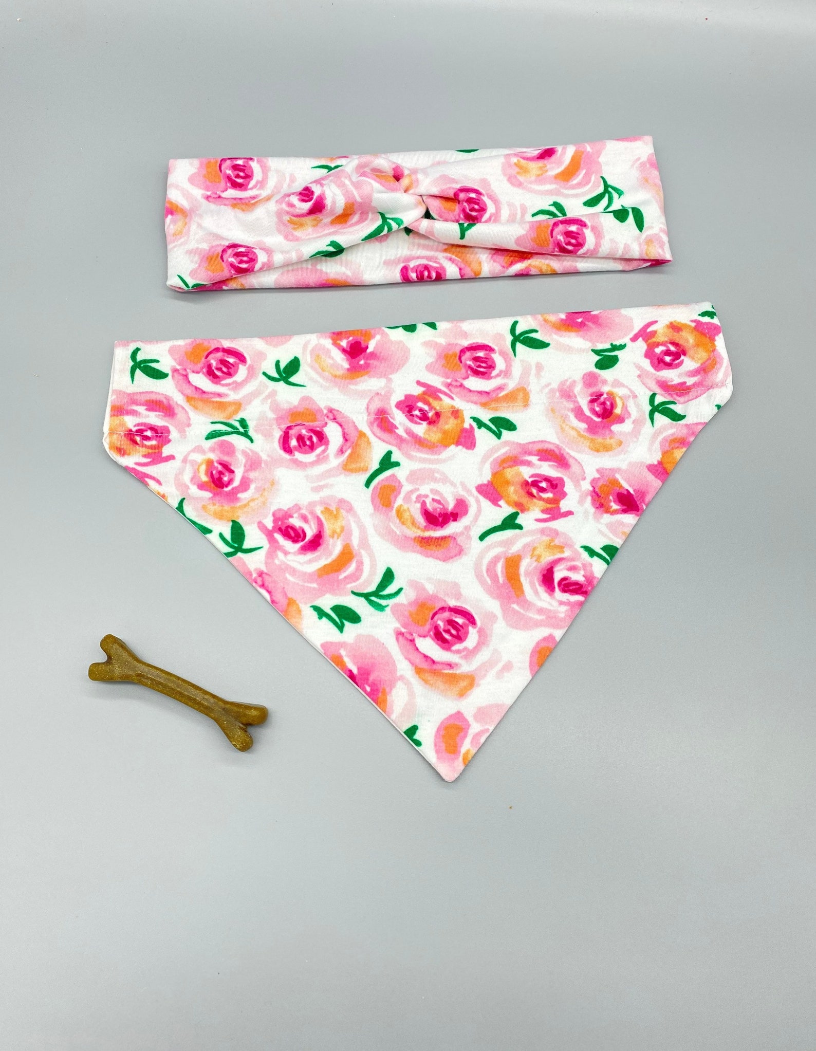Floral Matching Dog Bandana Headband Pink Roses Matching Dog Etsy
