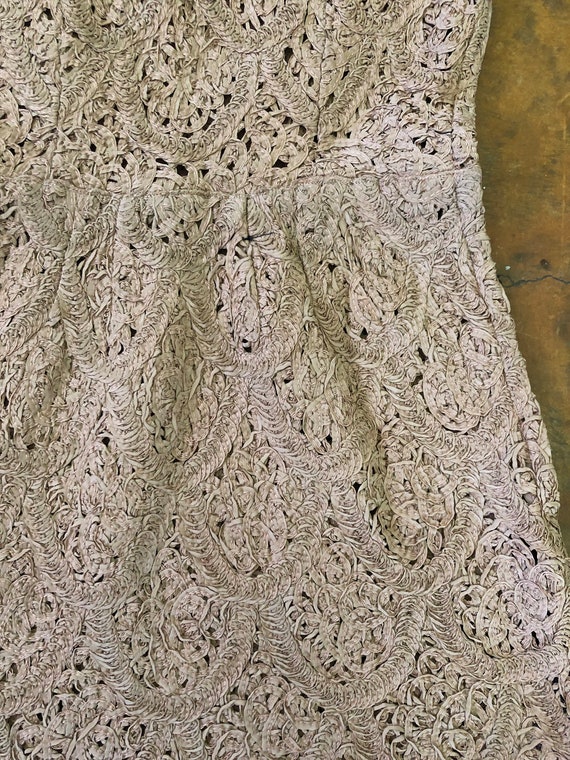 Vintage Hand-made Lace Beige Dress - image 2