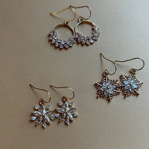 Cubic Zirconia Earrings/ wreath hoops/ wreath earrings/ snowflake earrings/ Christmas earrings