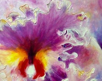 Dipinto originale astratto floreale in acrilico – Quadro con fiori rosa e viola 20x24