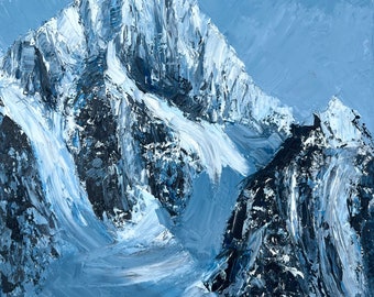 Mountain Oil Painting on canvas, Snowy Mountain, Textured Art, Landscape Painting on Canvas 16x20