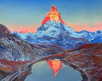The Matterhorn, Mountain Oil Painting On Canvas 22”x28”, Zermatt, Switzerland.