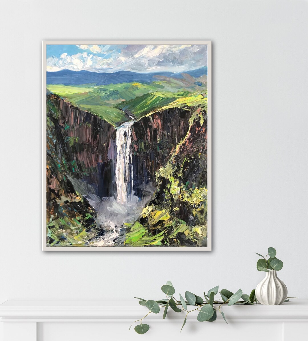 Waterfall Oil Painting on Canvas, Original Landscape Artwork by ...