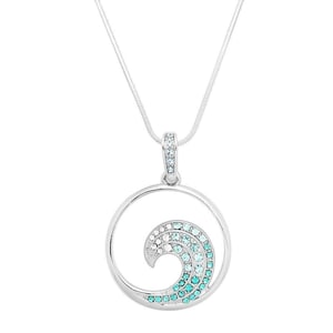 Sparkly Wave Necklace/Cute Blue Ocean Pendant/Sea Wave Charm Pendant/Sparkling Rhinestone Crystal/ NWT/Surfer Gift/Ocean Marine Nautical