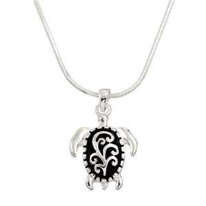 Cute Black and Silver Sea Turtle Necklace Pendant NWT/Marine Jewelry/Sea Turtle Charm