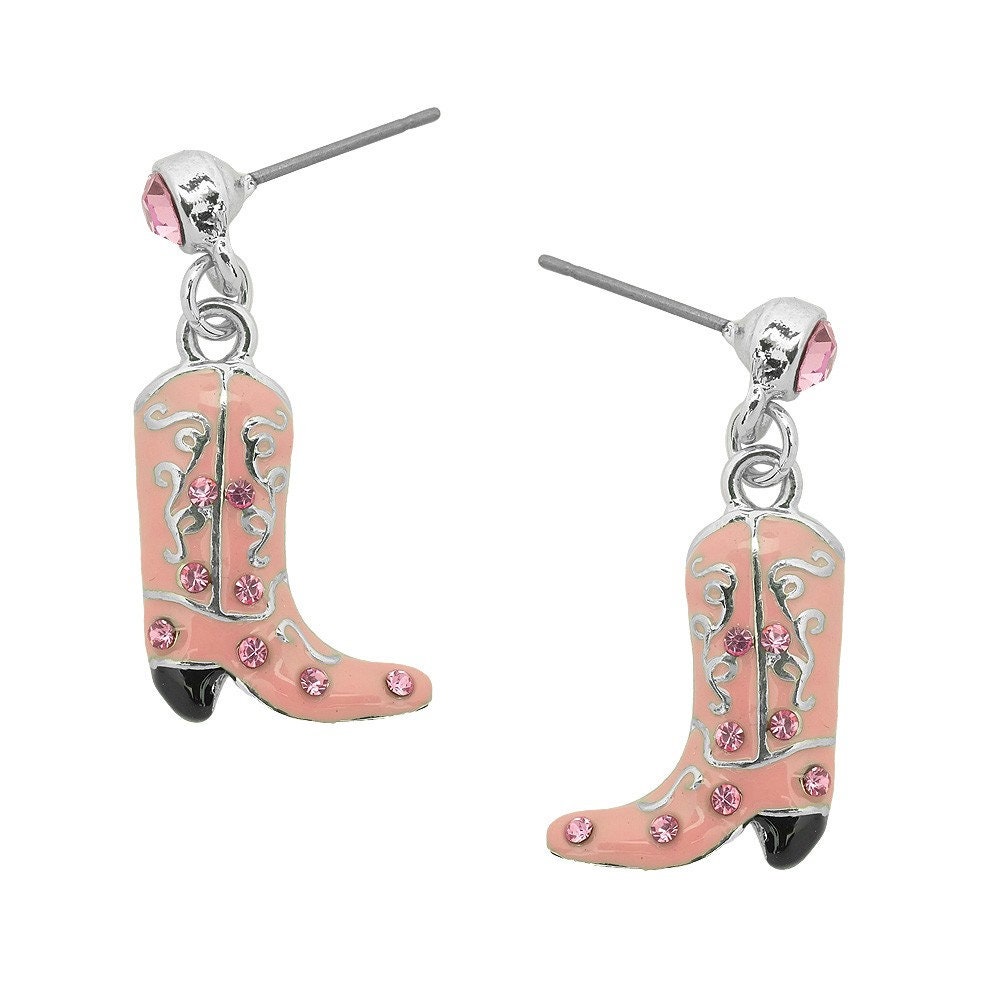Enamel Western Cowgirl Cowboy Boot Dangle Drop Earrings