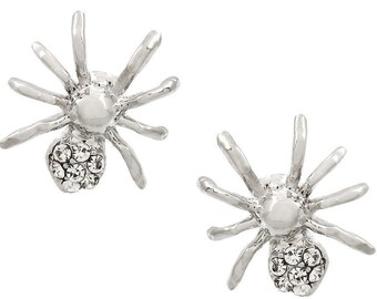 Rhinestone Spider Earrings, Halloween Jewelry