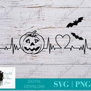 Halloween Heatbeat Svg, Halloween Svg, Heartbeat Svg, Trick or Treat Svg, Halloween, SVG-bestanden voor Cricut, Silhouette Files, SVG