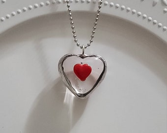 Handmade Heart Pendant Necklace, Soldered Pendant, Romantic Jewelry, Millefiori Lampwork Glass Heart, Unique Gift for Her