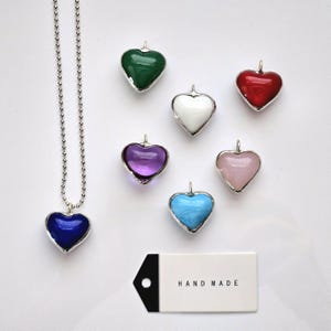 Handmade Murano Glass Heart Pendant Necklace: Soldered Silver Jewelry