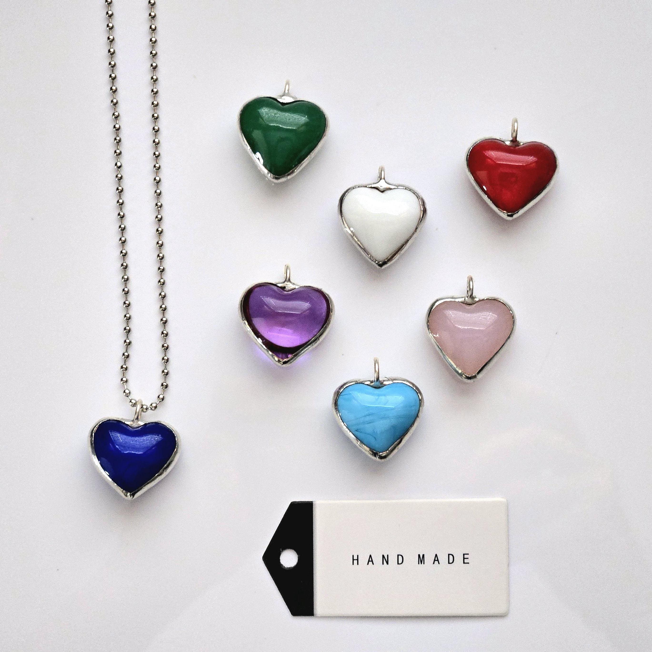 Handmade Heart Pendant Necklace, Soldered Glass Pendant, Romantic Jewelry, Murano Lampwork Glass Heart Charm, Unique Gift for Her, BFF Gift