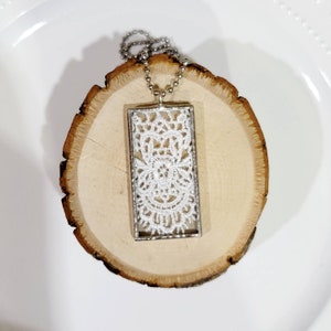 Handmade Lace Pendant Necklace, Romantic Jewelry, Soldered Glass Pendant, Unique Gift for Her, 13th Anniversary Gift