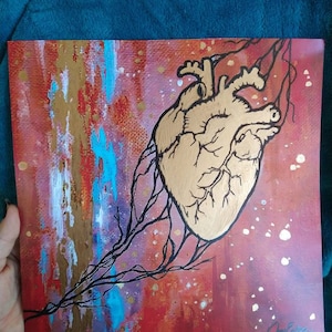 Anatomical heart art print of my &quot;Sacred&quot; painting, gold embellished