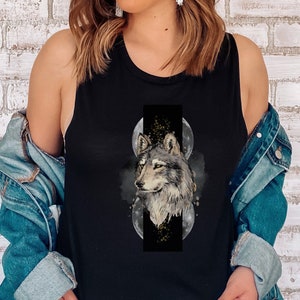 Wolf Shirt, Wolf Tank Top, Wolf Art, Wolf Moon Shirt, Moon Shirt, Wildlife Shirt, Wolf Gift Shirt, Hunting Shirt, Watercolor Wolf Shirt