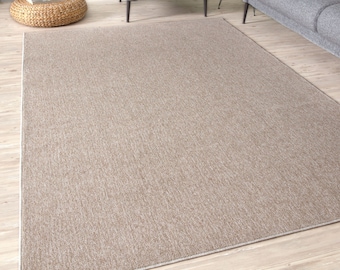 Modern Low Pile Rug for Living Room, Nursery & More - Solid Design in Beige