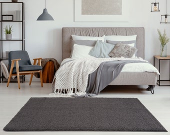 PREMIUM SHAGGY RUGS Living Room Rug - Shaggy Soft And Elegant Carpets For The Bedrooms And Kitchen Easy To Clean Rectangle Shape Grey