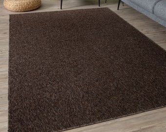 Flex Collection Low Pile Rugs Solid  Design in Brown for Dining Room, Bedroom, Kitchen, Living Room, Nursery