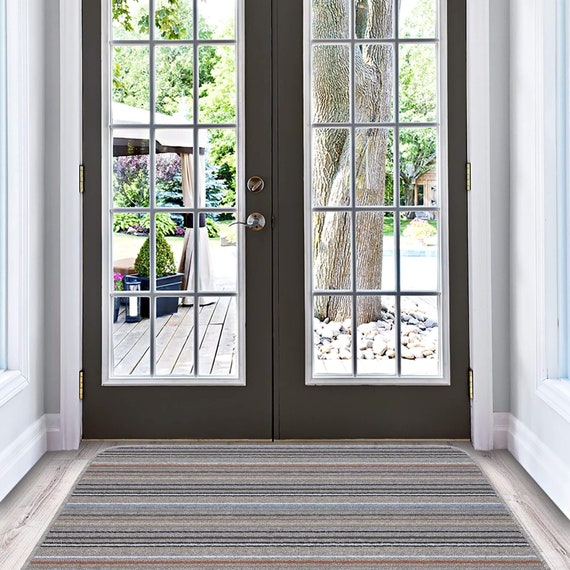 INDOOR DOOR Mat & Rug Grey Stripe Design Home Door Mat Washable Non-slip Door  Mats and Runner Small Medium Large Sizes 