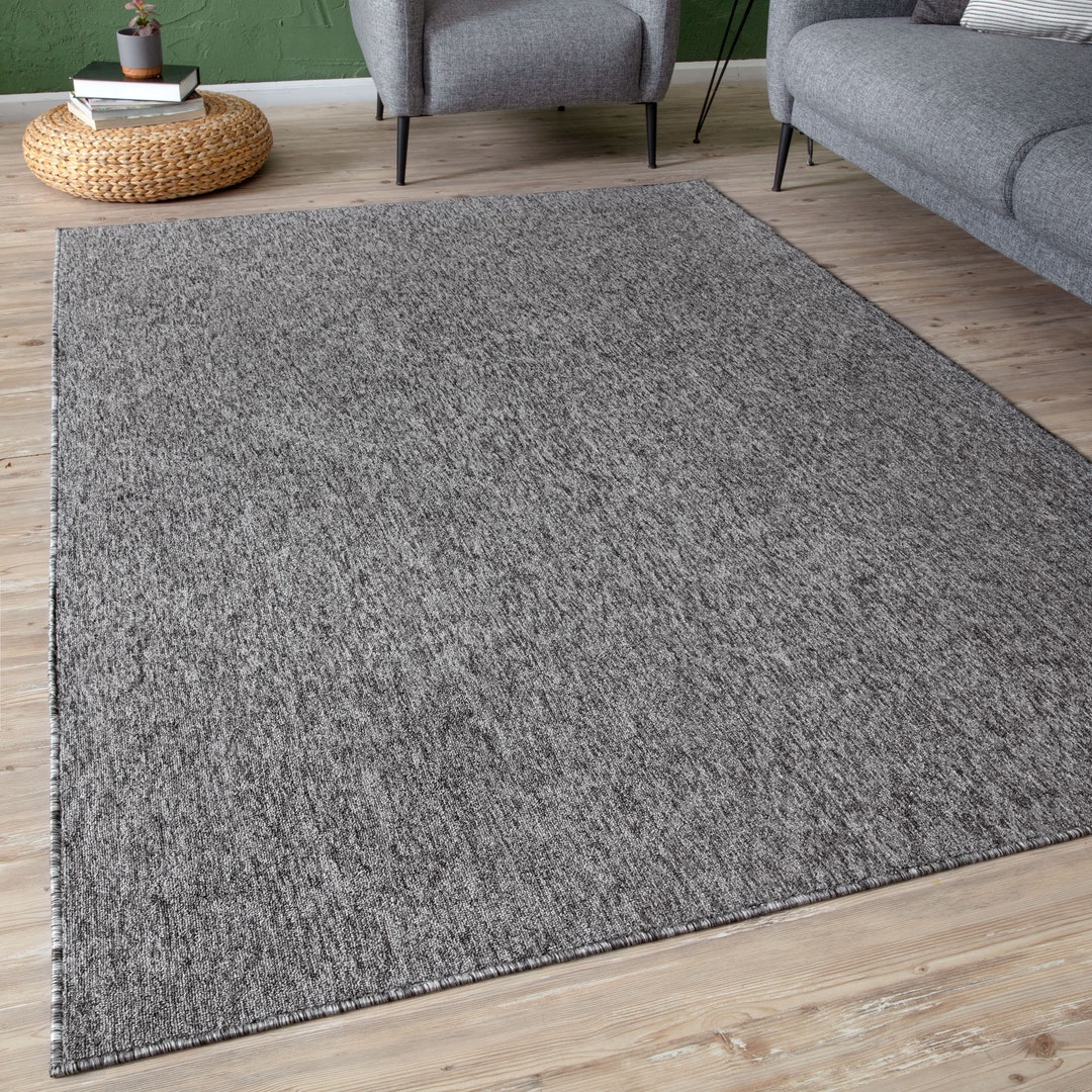 Flex Collection Low Pile Rugs Solid Design in Grey for Dining Room