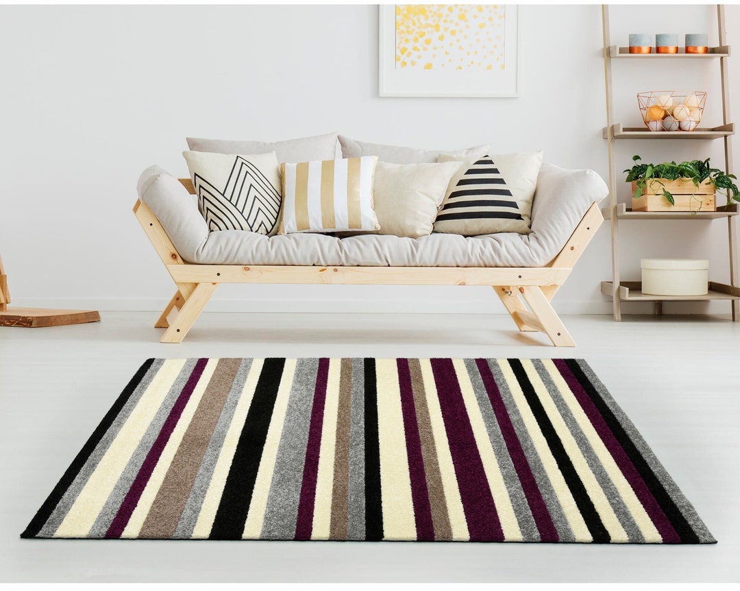 STRIPE DESIGN WASHABLE Indoor Mat & Rug Aubergine Colour Home Etsy UK