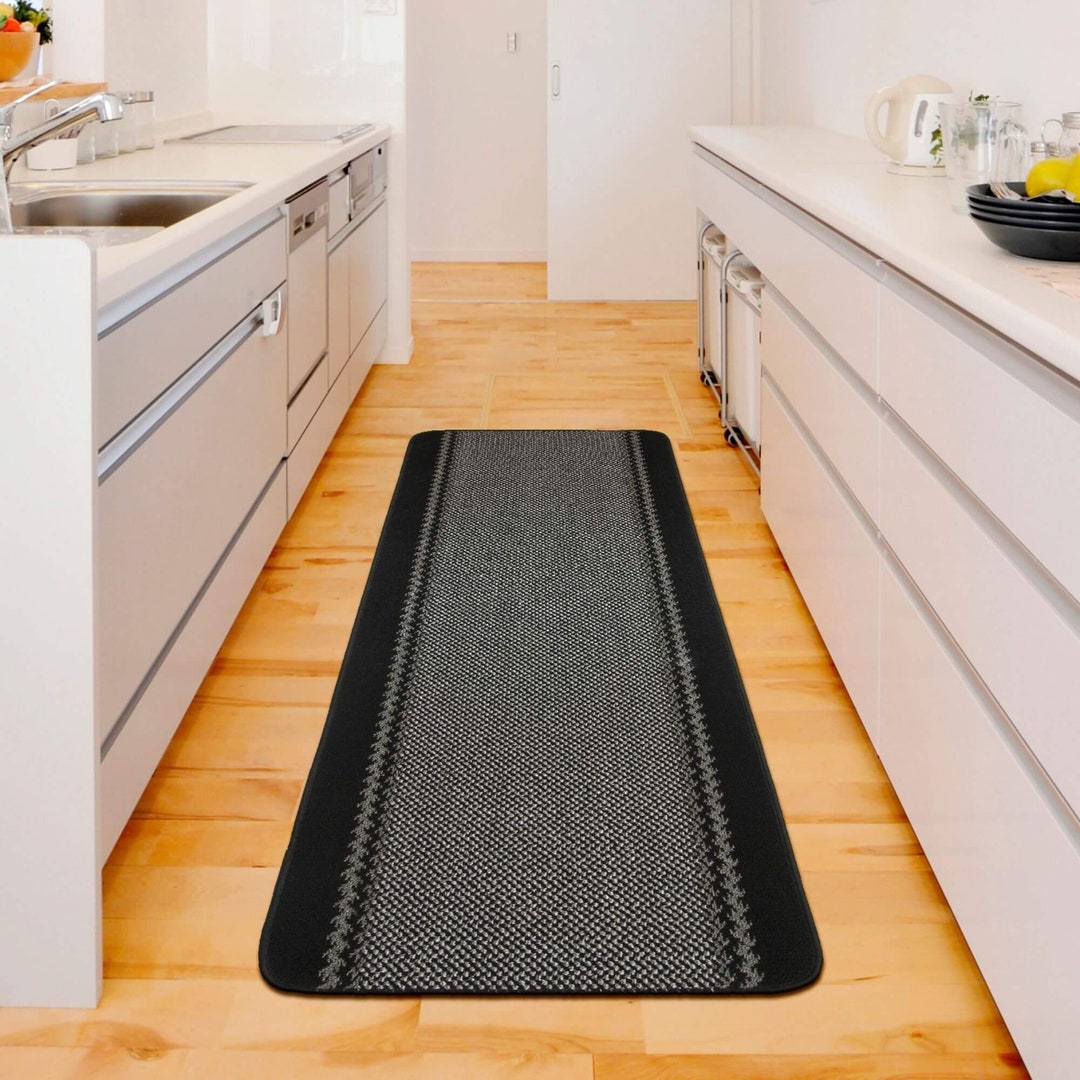 INDOOR DOOR Mat & Rug Black Home Kitchen Mat Bordered Design Machine