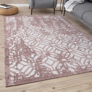 Modern Washable Rugs Carina Collection in Pink Geometric Design for Living Room, Kitchen, Bedroom | 6933