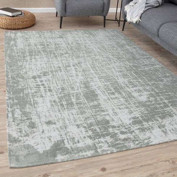 Modern Washable Rugs Carina Collection in Green Abstract Design for Living Room, Kitchen, Bedroom | 6922