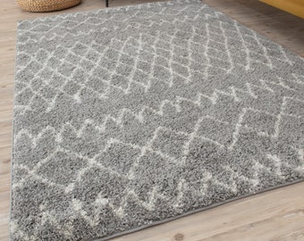 Shaggy Rugs Myshaggy Collection in Grey/Ivory Bohemian Design for Dining Room, Bedroom, Kitchen, Living Room, Nursery | 910