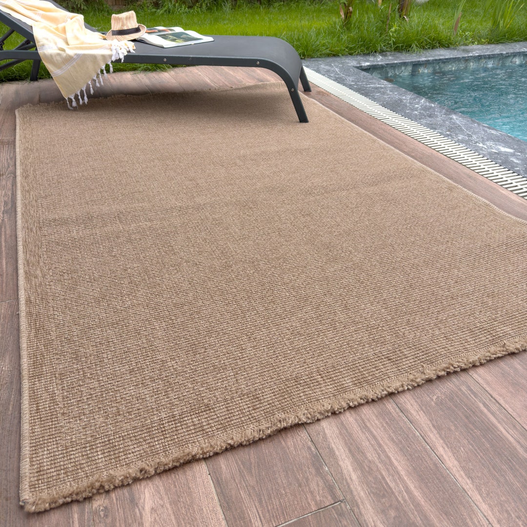 NATURAL INDOOR&OUTDOOR Jute Looking Square Dots Design Weather Proof Uv ...