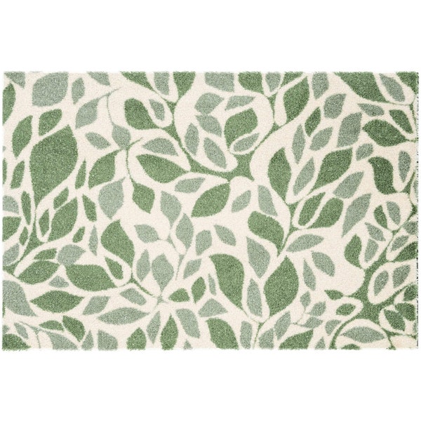 DESIGNER MATS Green Leaves Design Washable Mat Door Mat for Kitchen Bedroom Hallway Doorway Rectangle 50CM X 75CM