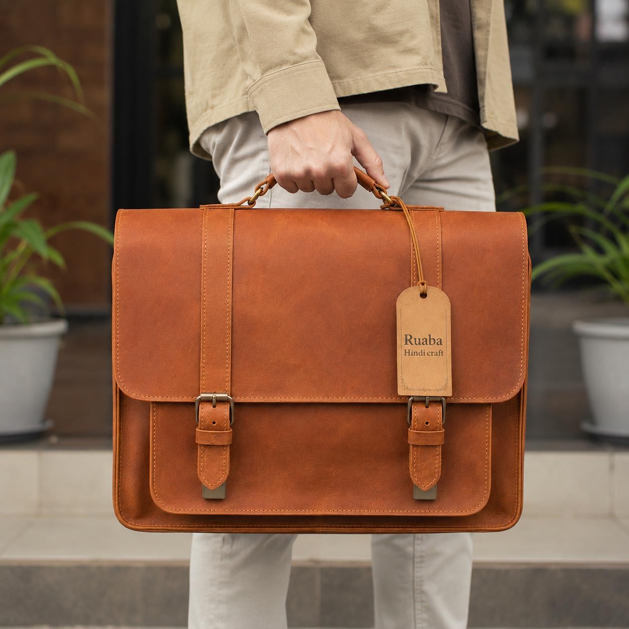 Convertible Full Grain Leather Backpack Briefcase, Vintage Work Satchel for Men Women