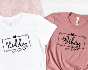 Hubby Wifey Shirts, Honeymoon Shirt, Just Married Shirt, Engagement Shirt, Wedding Shirts, Bridal Gift Engagement, Husband And Wife Shirts