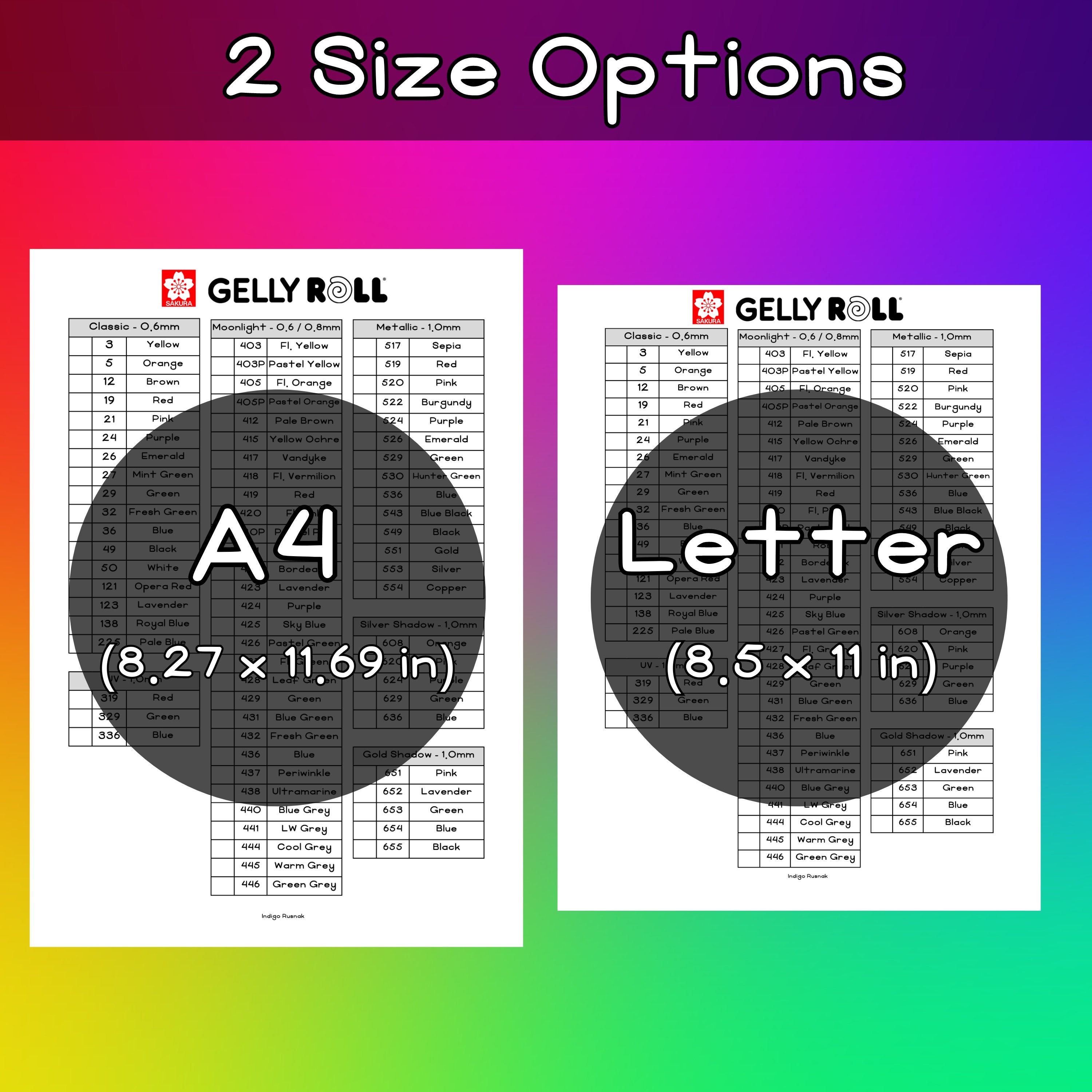 Sakura Gelly Roll Color Swatch Sheet Template | Instant Download | A4 ...