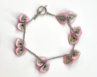 Variegated String of Hearts Handmade Charm Bracelet