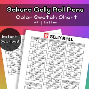 Plantilla de hoja de muestra de colores de Sakura Gelly Roll / Descarga instantánea / A4, Carta de EE. UU.
