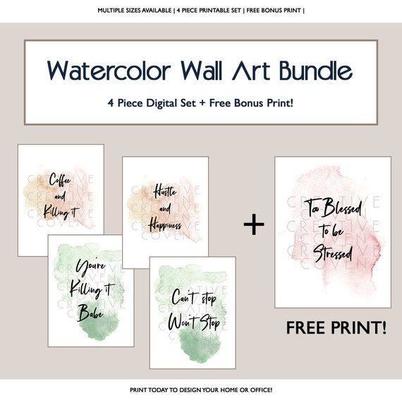 Printable Wall Art Bundle Watercolor Wall Art Watercolor | Etsy