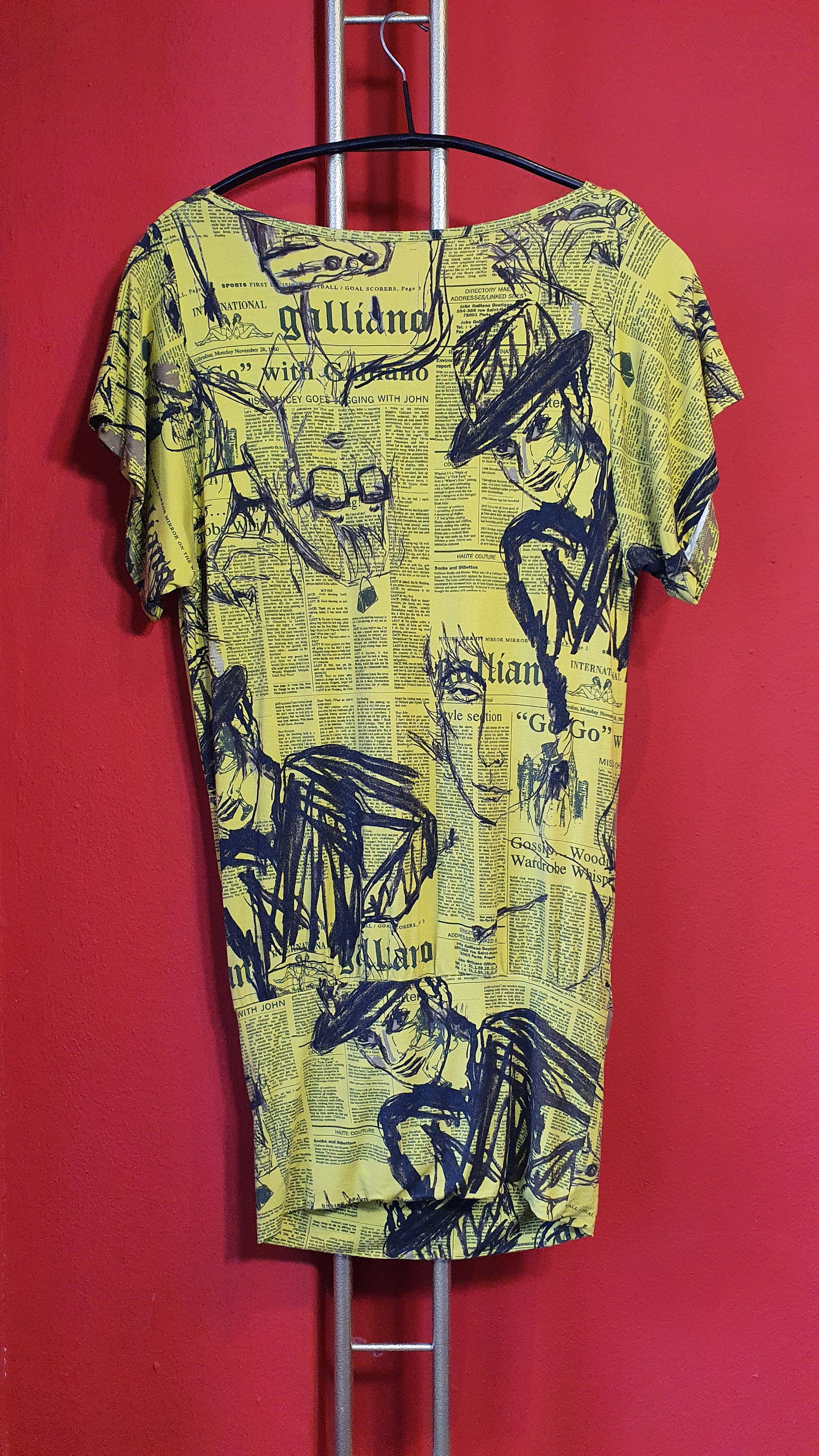 Galliano, Newspaper Print Shirt. Y2K Vintage, Designer