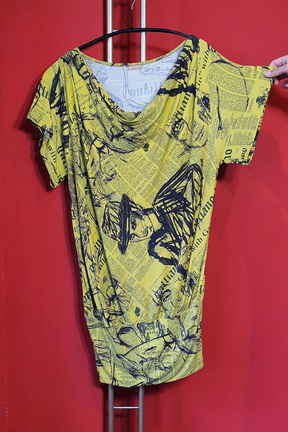 Galliano, Newspaper Print Shirt. Y2K Vintage, Designer Galliano, Newspaper Print Shirt. Y2K Vintage, Designer
