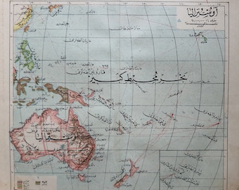 Diese farbenfrohe antike osmanische Karte zeigt Avustralia