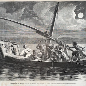 Gravure originale de 1862 – Voyage d'Henri Lambert – Le Tour du monde – Scène de Massawa en Afrique de l'Est – Gravure ancienne en France
