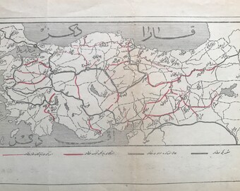 Diese antike osmanische Karte zeigt Eisenbahnen von Anatolien