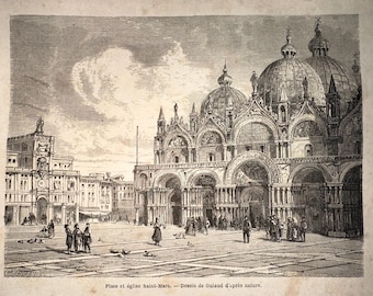 1862 Antique Engraving of St. Mark’s Square, Venice – Le Tour du Monde – Historic Architecture Print