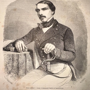 Portrait original de Henri Lambert gravé en 1862 - Consul de France à Aden - Le Tour du Monde - Gravure historique ancienne
