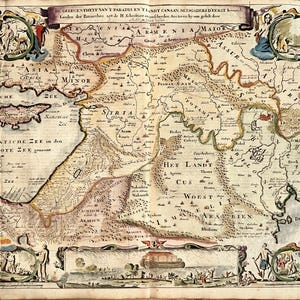 Antike Landkarte des Heiligen Landes von Stoopendaal um 1720, Paradies & Garten Eden, Bibelkarte